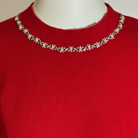 Liz Claiborne Red Cabaret Balloon Sleeve Embellished Neck Sweater Womens Medium - Picture 7 of 11